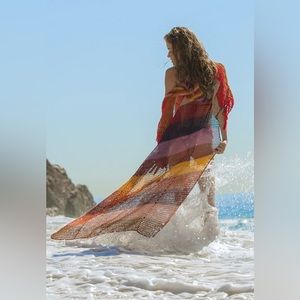 NEW Anna Kosturova handmade Marsala stripe hooded maxi vest crocheted coverup